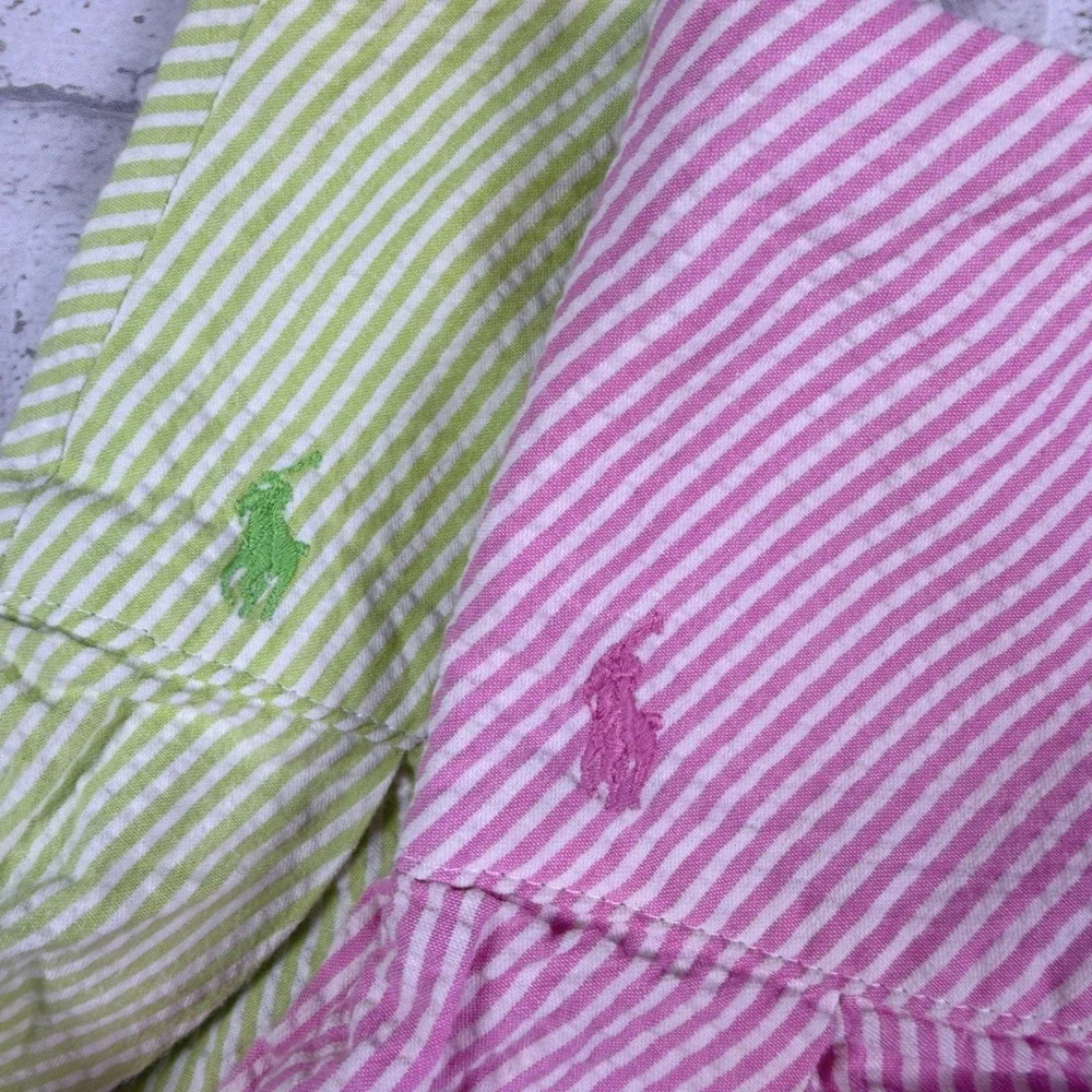 Ralph Lauren Seersucker Skirts Girls 10 Pink Green Striped Pleated Set EUC